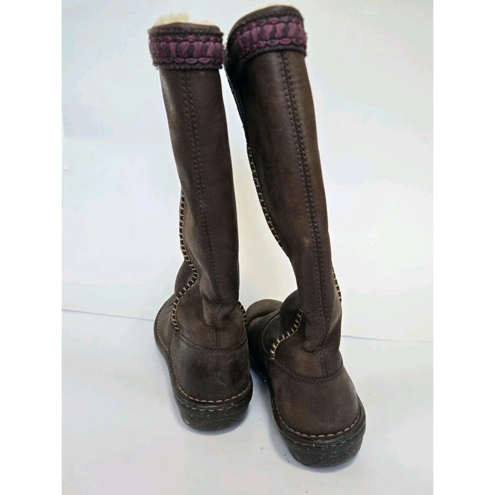 Ugg Boots Womens 8 Swell Tall Brown Leather Shearling Lined Winter Outdoor